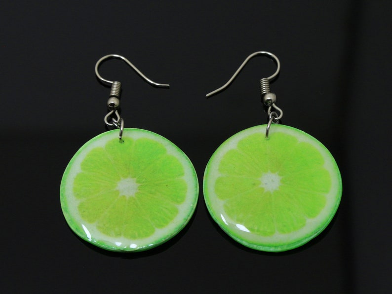 Lime Slice Earrings Polymer Clay Epoxy Citrus Green Fruit Etsy