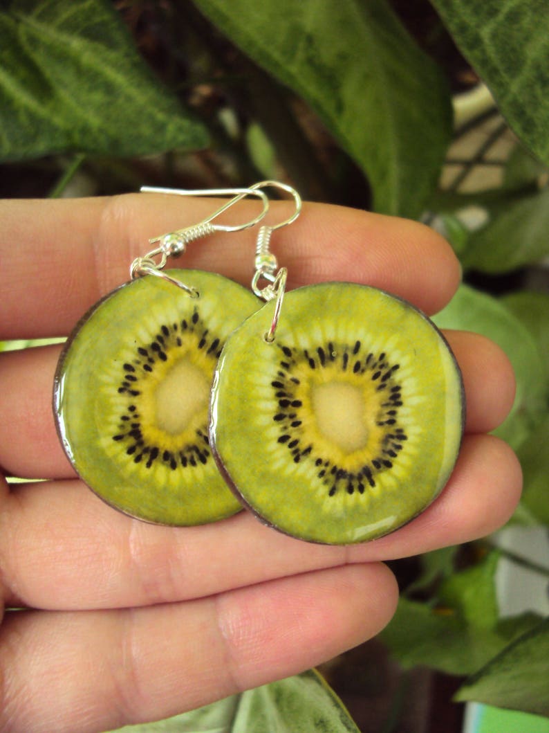 Kiwi Earrings Fruit Slice Earrings Epoxy Resin Jewelry Gift Etsy