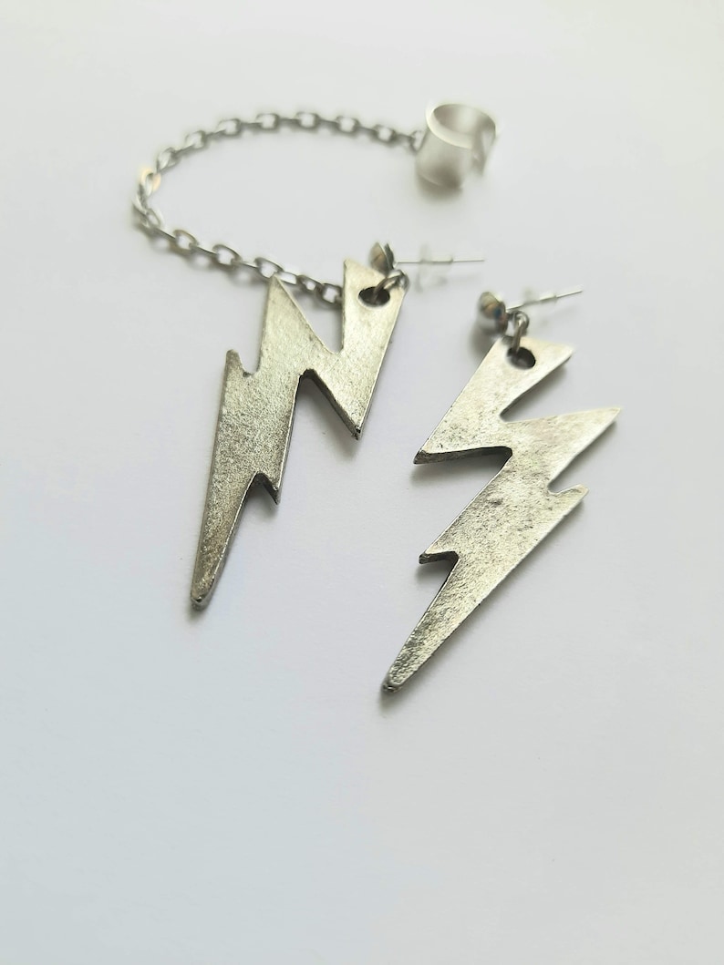 Lightning Bolt Earring Silver Dangle Large Earrings Etsy