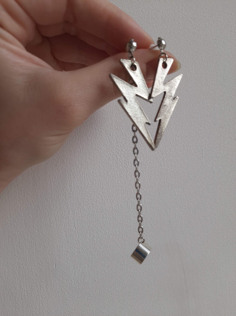 Lightning bolt earring Silver dangle large earrings Etsy