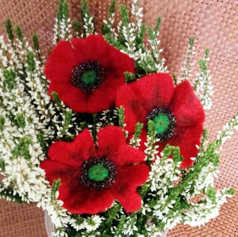 Red Flower Pin Brooch Felted Wool Flower Jewelry Floral Etsy