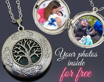 Tree of life necklace, Romantic gift idea, Family locket with photo, silver celtic multi photo medallion for women, personalized gift idea
