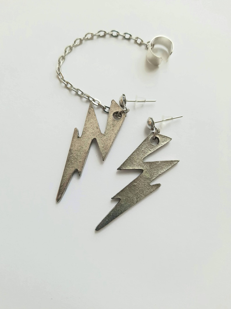 Lightning Bolt Earring Silver Dangle Large Earrings Etsy