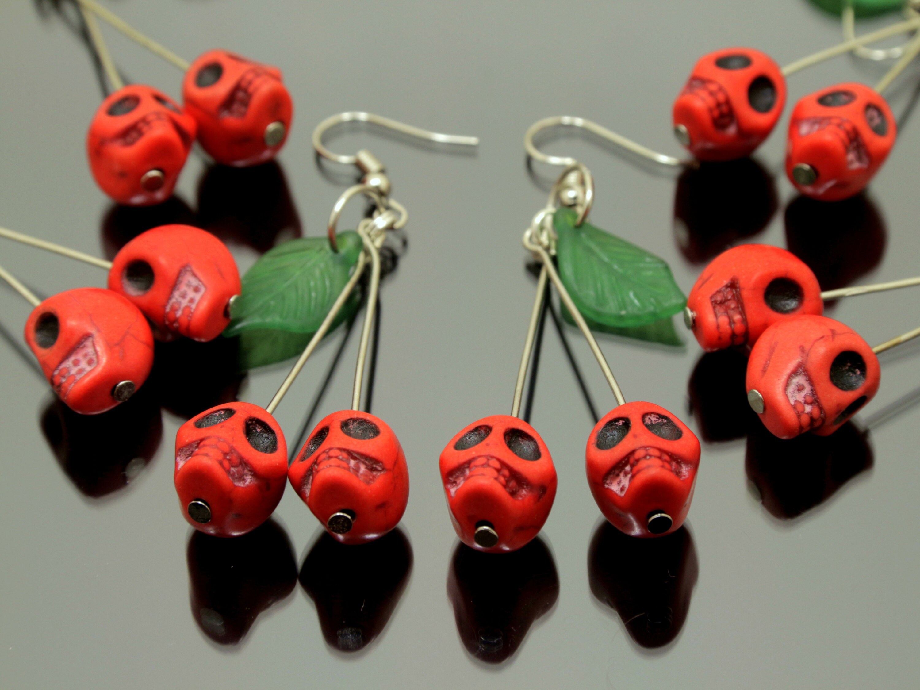 Handmade Red Skull Cherry Earrings Rockabilly Earrings Pinup Jewelry kitsch earring pin up funky earrings quirky earrings Handmade Red Skull Cherry Earrings Rockabilly Earrings Pinup Jewelry kitsch earring pin up funky earrings quirky earrings