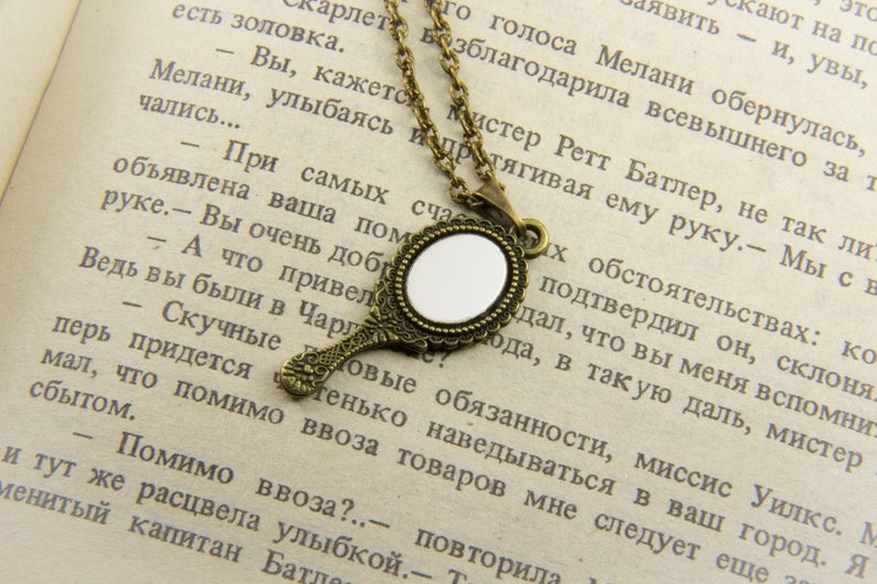 Mirror necklace, Hand real view mini mirror, Fairytale gift for women, Bronze magic miniature mirror pendant, Unusual jewelry Valentine gift image 8