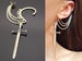 Sword cuff earrings, No piercing ear wrap, Pirate cosplay jewelry, Big dagger ear cuff, Fake cuff with knife charm, Statement Gothic earring 