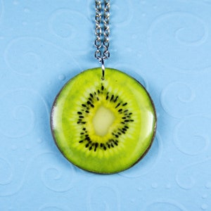 Kiwi pendant necklace, Fruit slice jewelry, Exotic tropical fruits, Epoxy unique handmade gift for women, Summer miniature food jewellery