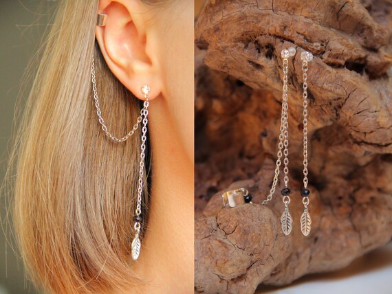 Long Chain Ear Cuff Feather Cuff Earrings No Piercing Fake 