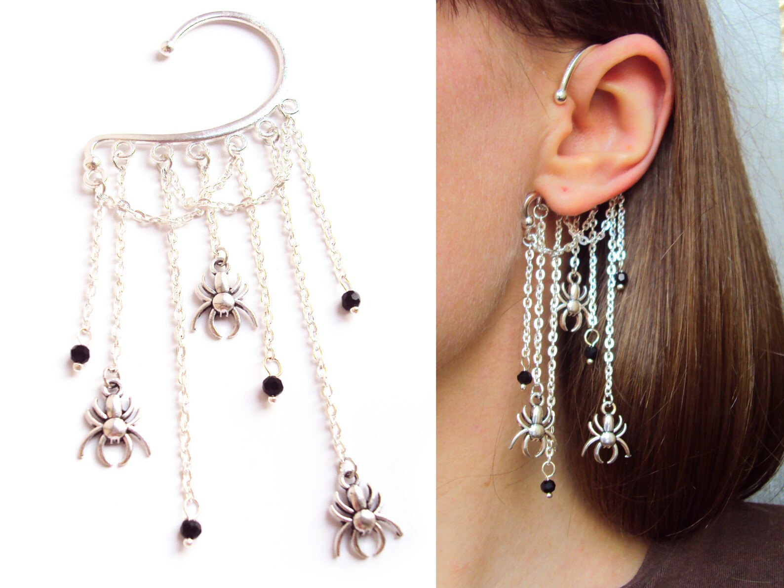 Spider Ear Cuff Silver Cuff Earrings No Piercing Jewelry Etsy