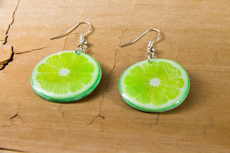 Lime Slice Earrings Polymer Clay Epoxy Citrus Green Fruit Etsy