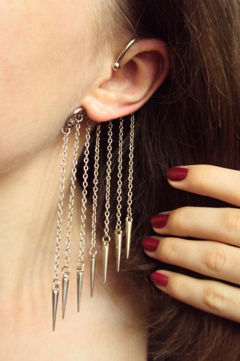 Spike Chain Ear Cuff Non Pierced Earrings Long Chain Ear Cuffs Etsy