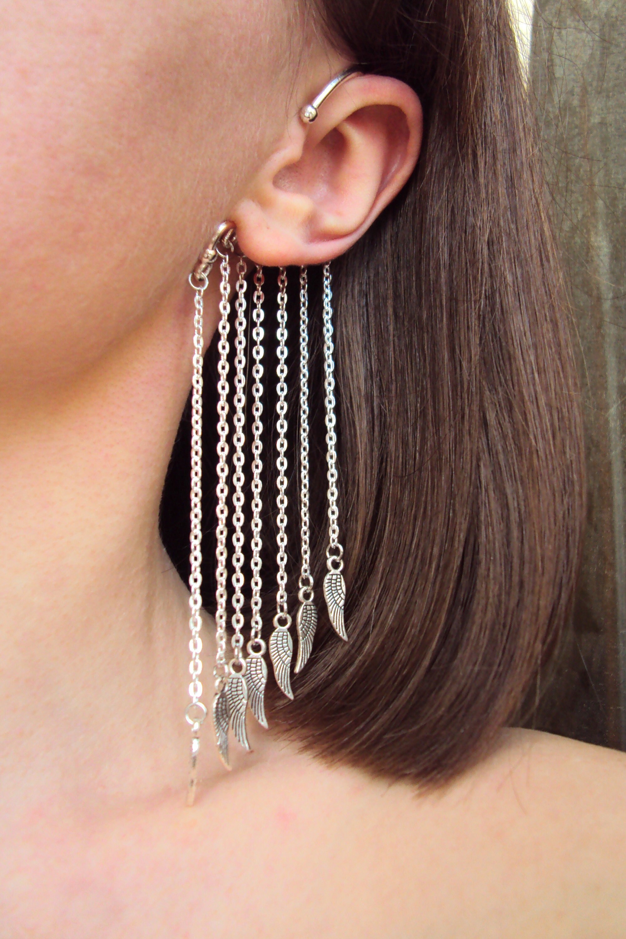 [BLACKMUSE] 925silver☆Long chain drop ear cuff Black Long Chain Zip Tie Ear Cuff - Etsy