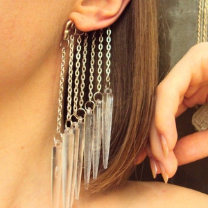 Cosplay costume jewelry Oversized single earring Big spike earrings Steampunk cyberpunk postpunk cuff spiked ear wrap Long statement jacket