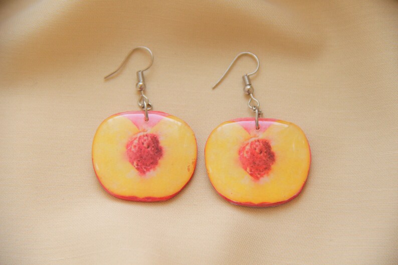 Fruit Slice Earrings Polymer Clay Epoxy Peach Jewelry Red Etsy