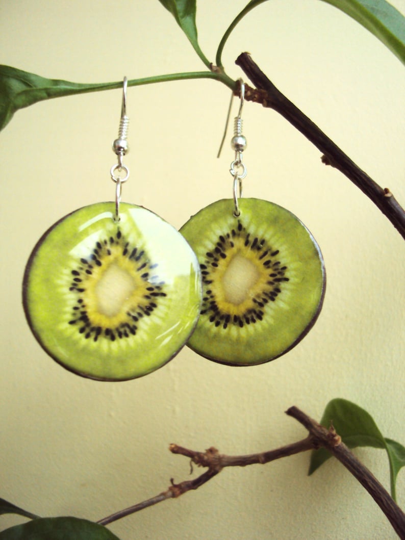 Kiwi Earrings Fruit Slice Earrings Epoxy Resin Jewelry Gift Etsy