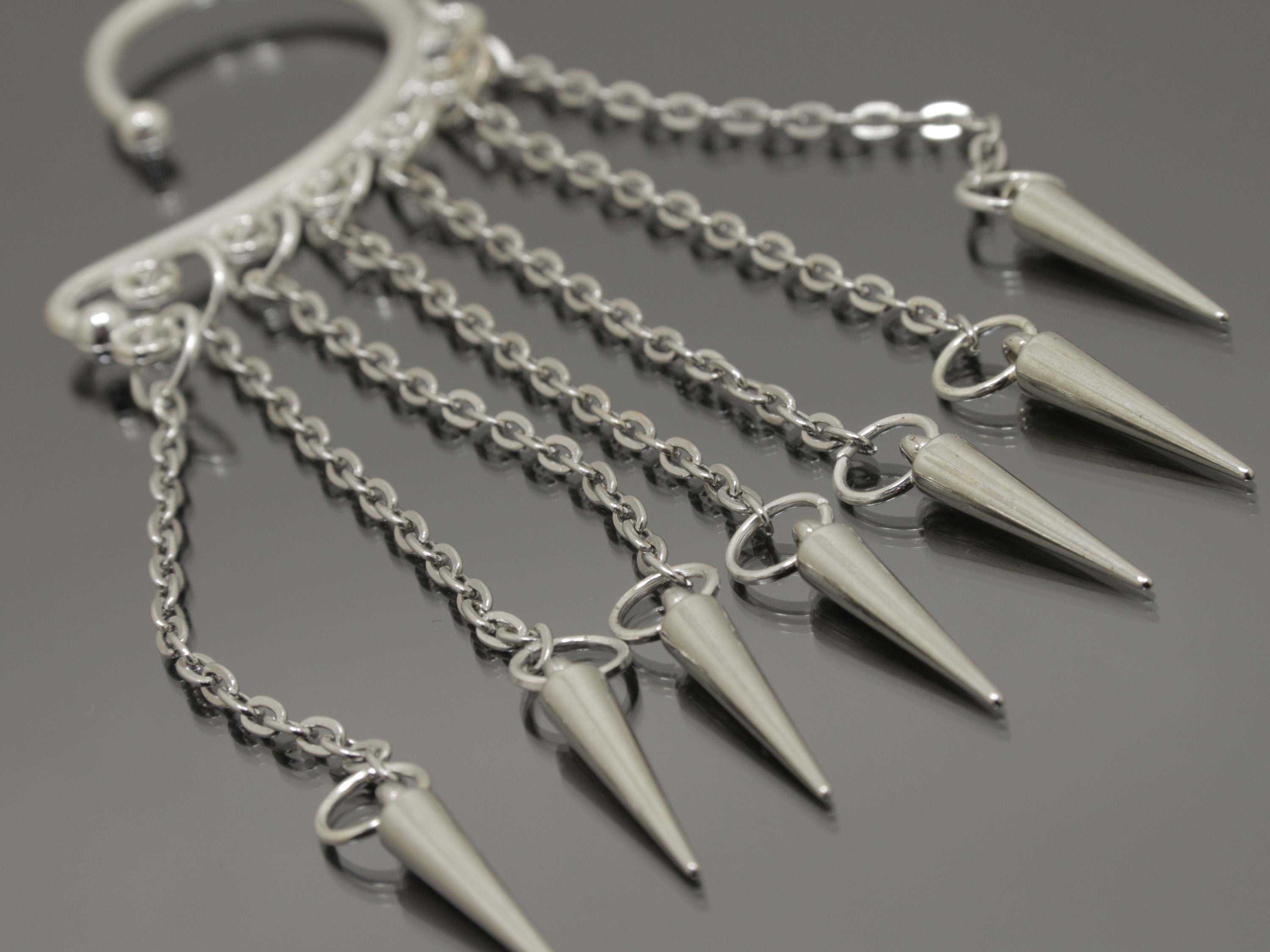 Punk Rock Ear Cuff Silver Chain Spiked Jewelry Cyberpunk Etsy
