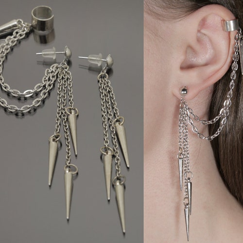 Double Chain Spiked Ear Cuff Etsy