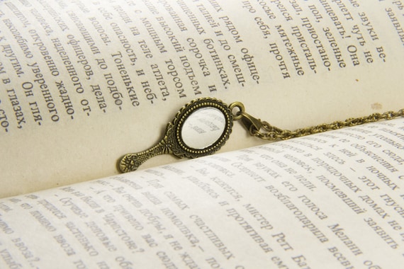 Mirror necklace, Hand real view mini mirror, Fairytale for women, Bronze magic miniature mirrors pendant, Unusual jewelry Valentine gift
