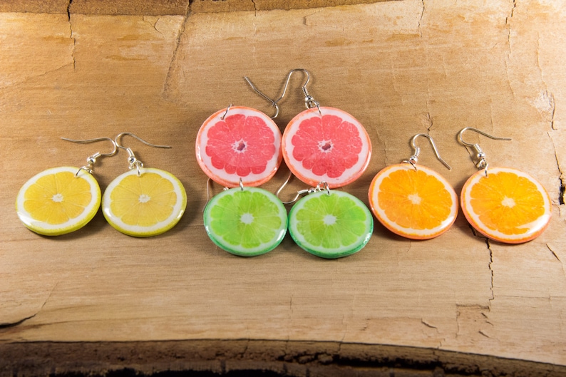 Orange Slice Earrings Fruit Polymer Clay Epoxy Resin Bright Etsy