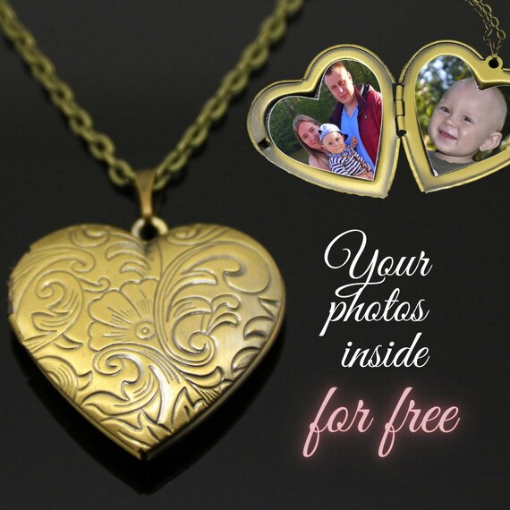 Custom Heart Multi Photo Locket Bronze Floral Medallion Necklace