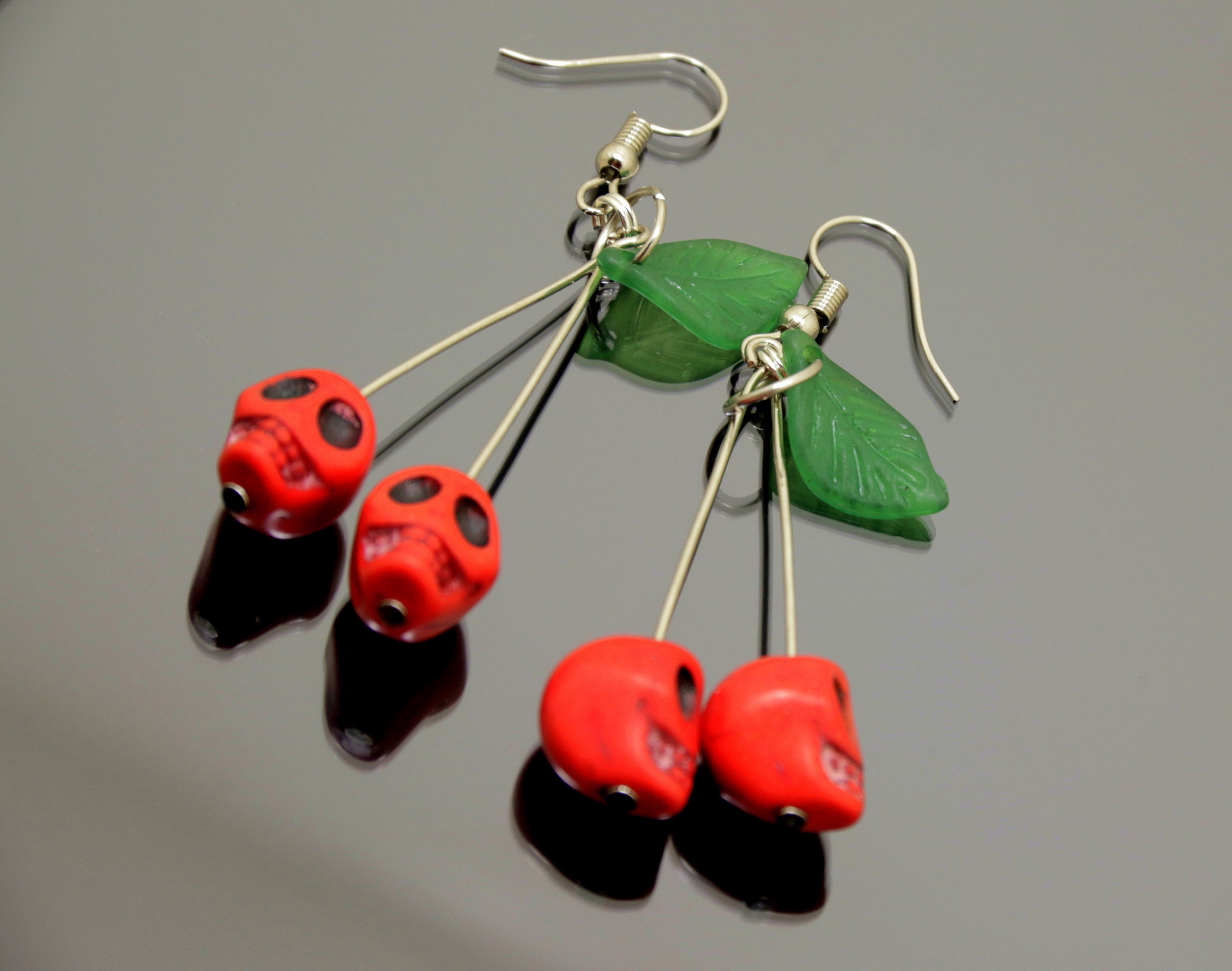 Handmade Red Skull Cherry Earrings Rockabilly Earrings Pinup Jewelry kitsch earring pin up funky earrings quirky earrings Handmade Red Skull Cherry Earrings Rockabilly Earrings Pinup Jewelry kitsch earring pin up funky earrings quirky earrings