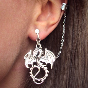 Dragon earrings, Dragons clip on ear cuff set, No piercing wrap, Fantasy cosplay jewelry, No hole earring, Gothic jewelry, Rock punk gift