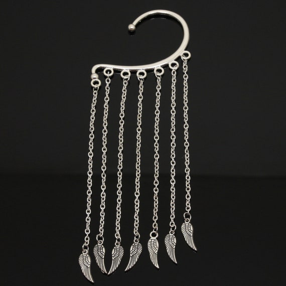 Wing Ear Cuff, Long Chain Earrings for Women, Angel Winged
