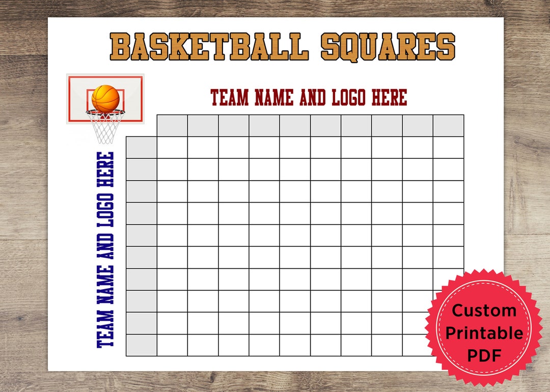Custom Sports Squares, PDF Download Customized With Your Team Names and