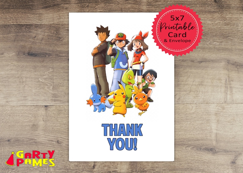 Pokemon Thank You Card Printable Card Instant PDF | Etsy