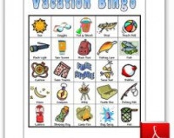 20 Printable Camping Vacation Bingo Game Cards - Party Game - Instant PDF Download