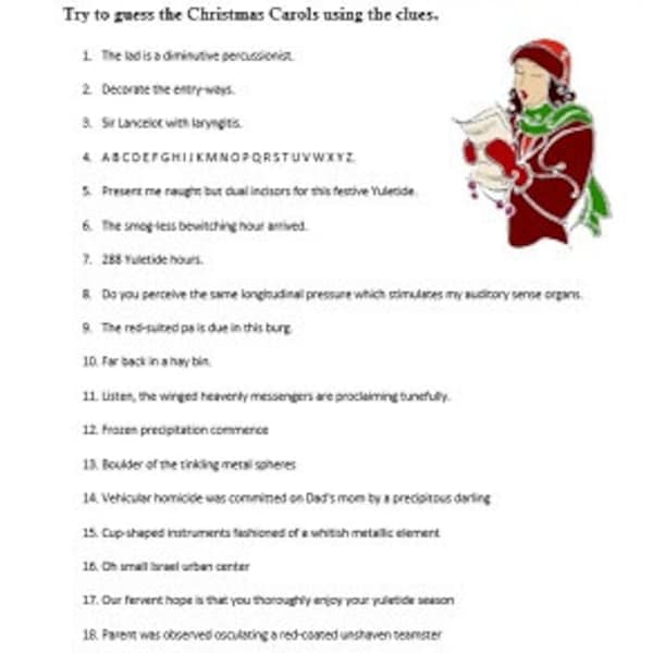 Guess the Christmas Carol Printable PDF Game -  instant download