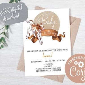 Cow Baby Shower Invitation: Farm Western Theme (Digital Download)