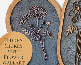 Hidden Mickey Birth Flower Wall Art, Disney Home Decor, Floral Decoration
