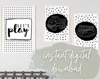 Classic Toys Nursery Art Prints: Monochromatic Kids Room Decor (Set of 5) (Digital Download)