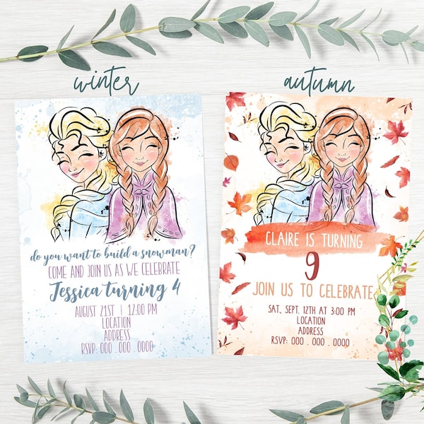 Frozen Birthday Invitation, Elsa and Anna Invite, Enchanted Forest Birthday Party Evite