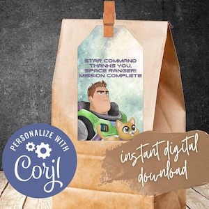 Buzz Lightyear Birthday Thank You Tag: Space Party Favor (Digital Download)