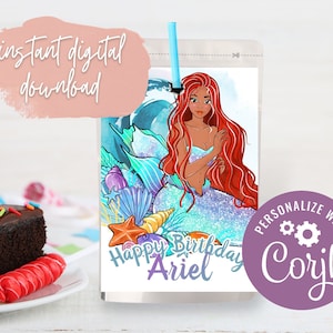 Étiquette de pochette de jus Ariel : Fête d&#39;anniversaire de la petite sirène (téléchargement numérique)