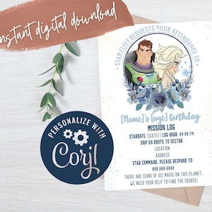 Buzz Lightyear Elsa Birthday Invitation: Floral Space Print (Digital Download)