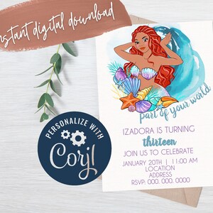 The Little Mermaid Live Action Birthday Invitation, Halle Bailey as Ariel Invite, Part of Your World