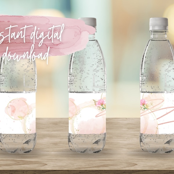 Minnie Mouse Floral Water Bottle Label, Hidden Mickey Baby Shower Drink Wrap, Birthday Juice Label, Rose Gold Wrap