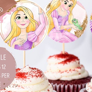 Tangled Birthday Cupcake Toppers: Watercolor Party Decor (Digital Download)