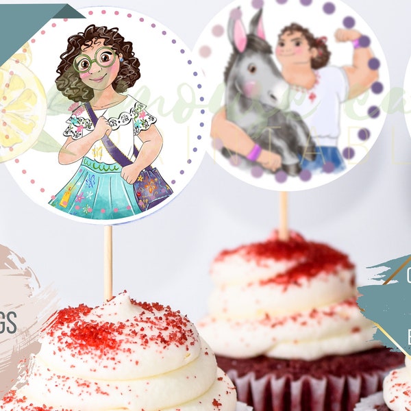Encanto Birthday Cupcake Topper, Mirabel Cake Decoration, Isabela, Luisa, Doloros Birthday Party Decoration, Set 1