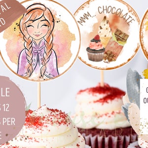 Frozen Birthday Cupcake Topper, Enchanted Forest Cake Topper, Elsa & Anna in Autumn