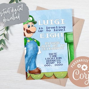 Luigi Birthday Invitation: Super Mario Bros. Level Up (Digital Download)