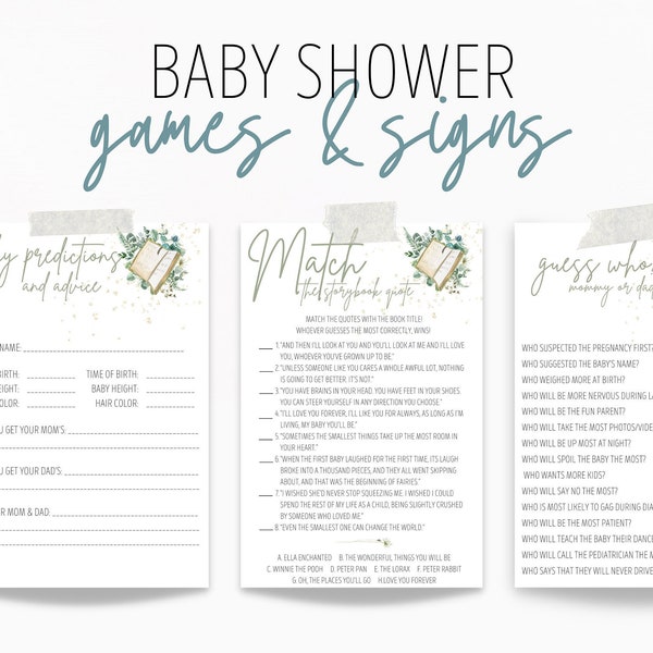 Storybook Baby Shower Games, Fairytale Signs, Once Upon a Time Bundle