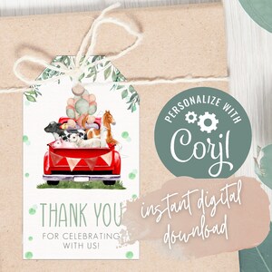 Farm Animal Thank You Tag: Birthday Party Favor (Corjl Editable)