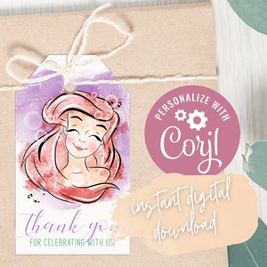 The Little Mermaid Thank You Tag, Ariel Birthday Favor Gift Label, Under the Sea