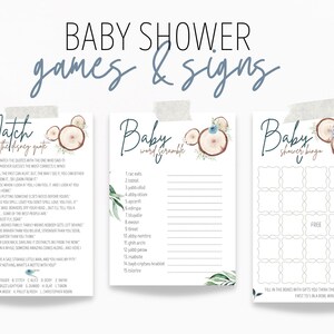 Woodland Mickey Mouse Baby Shower Games, Boho Mickey Signs Bundle, Blue Floral Greenery