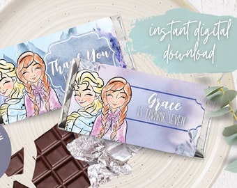 Frozen Candy Bar Wrapper, Elsa Hershey Chocolate Favor Label, Printable Birthday Party Decor