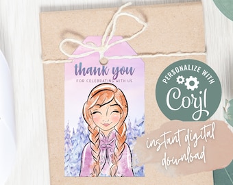 Anna Thank You Tag: Frozen Birthday Party Favor (Digital Download)